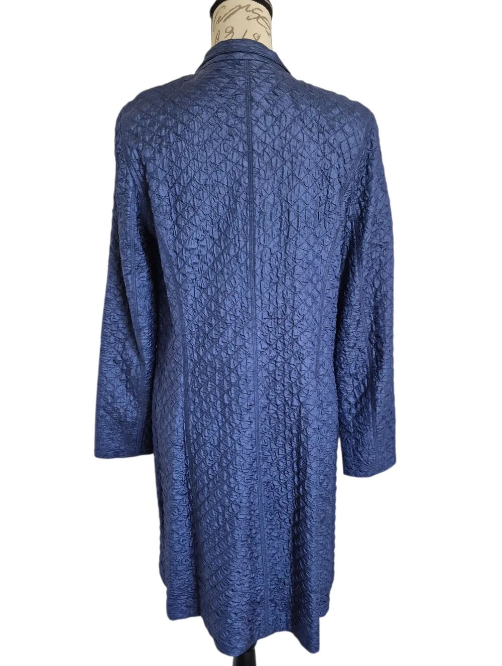 Eileen Fisher Quilted Crinkled Silk, Midi Trench Evening Coat in Blue